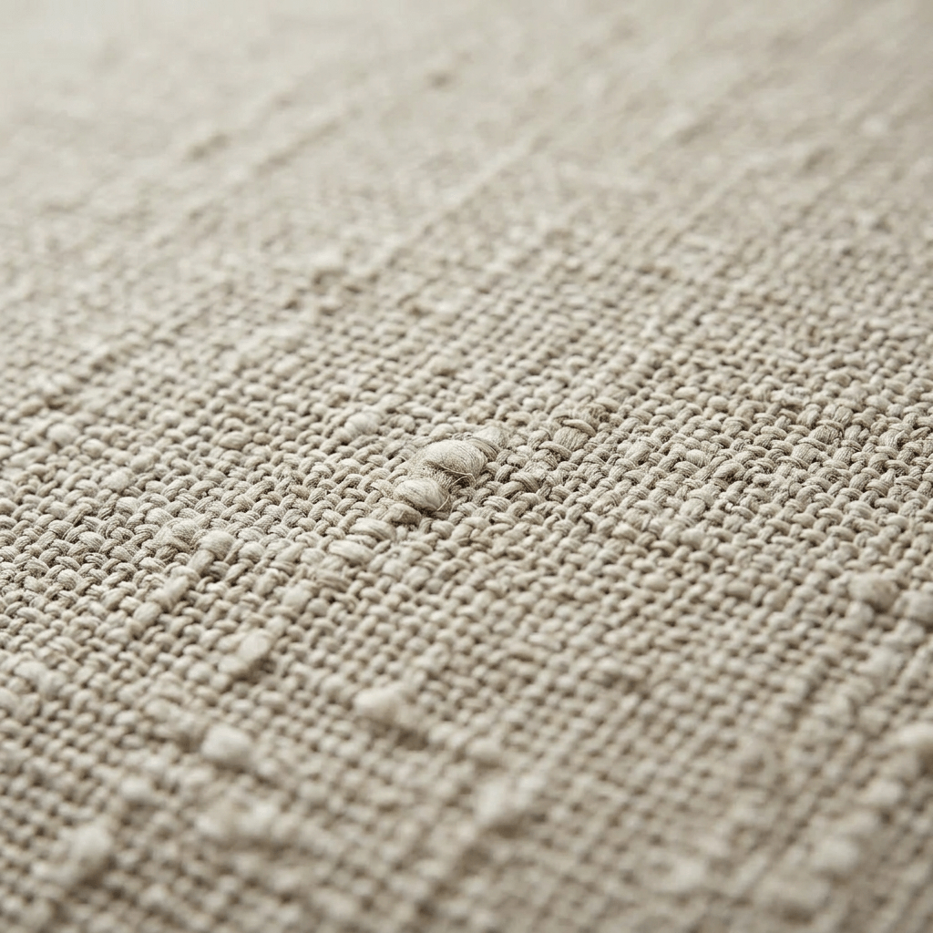 Close-up view of coarse woven natural fiber fabric with visible threads and texture